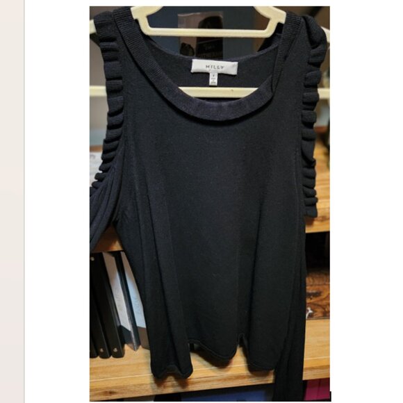 Cold Shoulder Black Milly Sweater Viscose Blend Size Petite Color Black - Picture 1 of 5